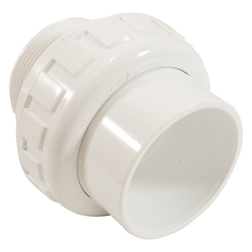 The Pentair Pool 11201-0154-10 Union Kit features a 2" IPS x 2'' MPT PVC pipe fitting, designed with a threaded section and a smooth coupling end.