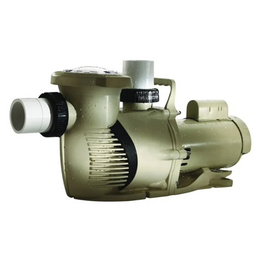 The Pentair Pool 2HP WhisperFloXF Single Speed Pump 3PH (model 022017) combines a beige design with black and white fittings to provide outstanding efficiency for water circulation and filtration in both residential and commercial settings.