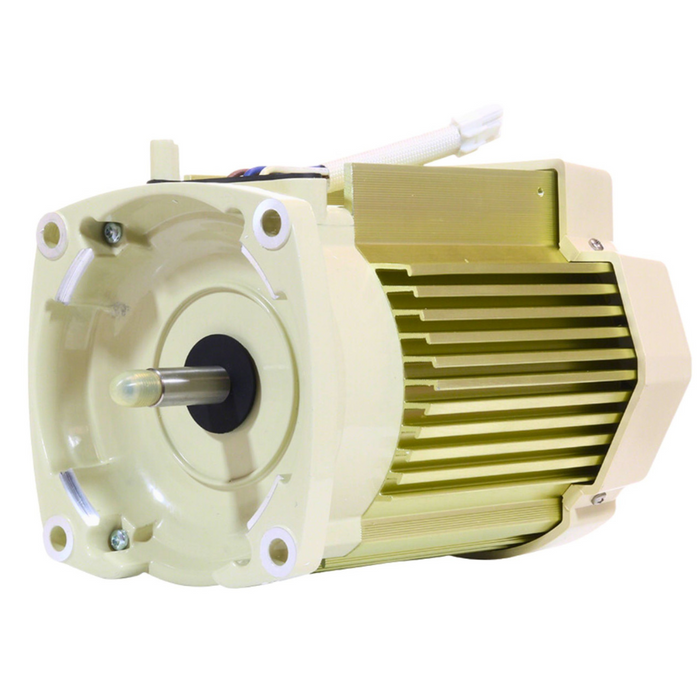 Close-up of a beige Pentair Pool 1.5HP Motor without Drive for SuperFlo VS/VST SuperMax VS, featuring a cylindrical shape and cooling fins.