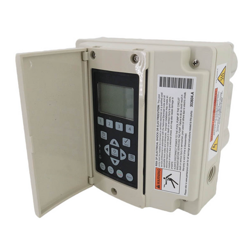 Open the Pentair 356879Z Drive Kit by Pentair Pool, featuring a display screen, buttons, warning labels, and an advanced keypad assembly for smooth operation.