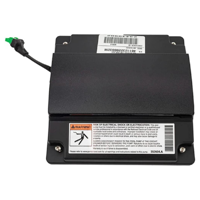 Rectangular black electrical component with a green connector cable and warning labels, belonging to the IntelliPro series by Pentair Pool; specifically known as the Pentair 358527Z Black IntelliPro Keypad Assembly with Cover.