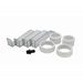 Pentair Pool's Pentair 461030Z Water Union and Tie Down Kit, featuring metal brackets, white PVC fittings, and a black hose connector, arranged on a white background—ideal for use with an UltraTemp Heat Pump.