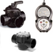 Pentair Pool offers three types of black pool valves, including the Pentair 462048 Smart Heater Automatic Bypass Valve Kit, along with a control unit featuring labeled buttons and a small display.