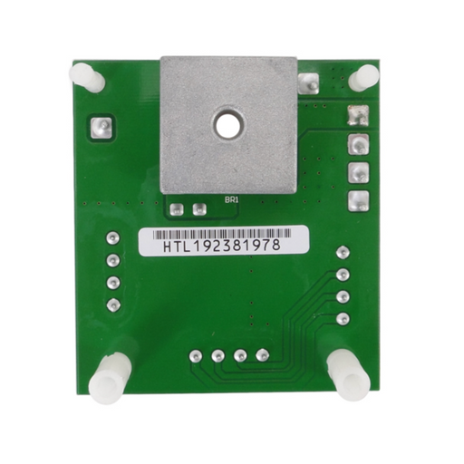 Green circuit board featuring a metal component and small white standoff mounts, resembling those used in a Pentair 521218 IntelliChlor® i5+3 New Style Load Center SCG Surge Board PCBA for the EasyTouch® PL4/PSL4 Control System. Barcode reads HTL192381978.