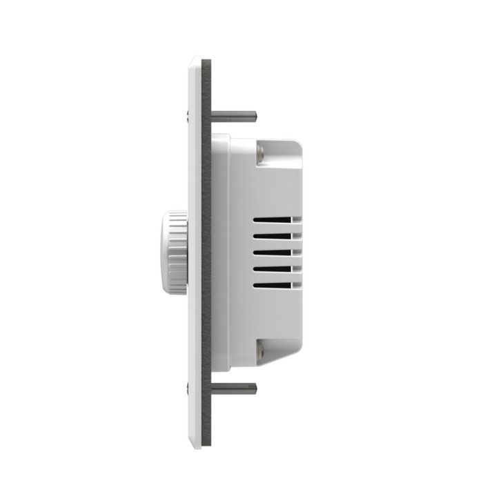 Side view of the Pentair Pool 618031 Color Sync Controller in white, featuring a knob and two metal rods, designed for seamless integration with LED pool lights.