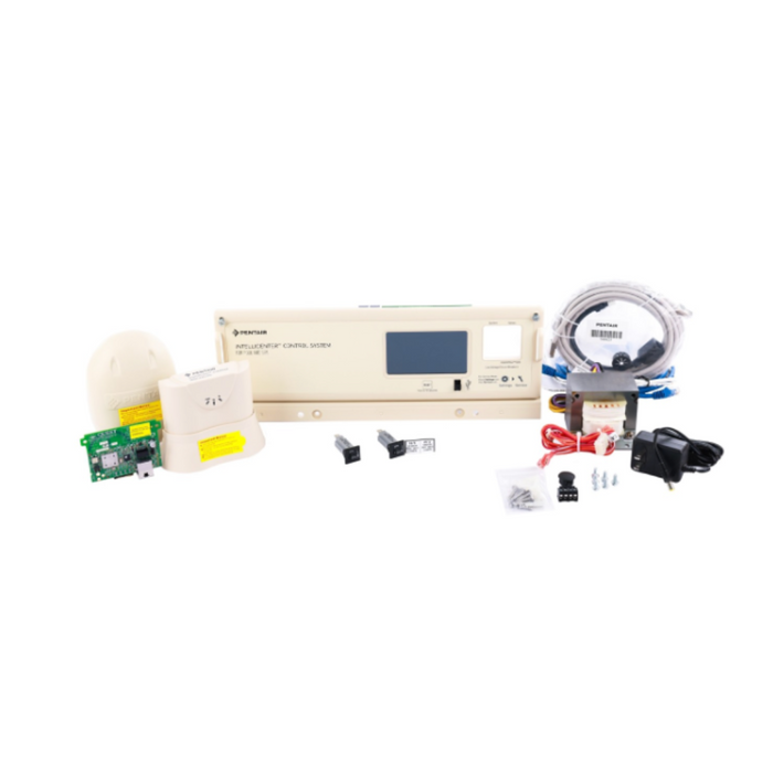 The Pentair Pool 522048 IntelliTouch/EasyTouch to Next Gen Upgrade Kit - i10PS for CLC/CPC can seamlessly enhance a security system featuring a control panel, motion sensors, circuit board, and power cords, enabling smarter management. Upgrade kits are available for additional customization and efficiency.