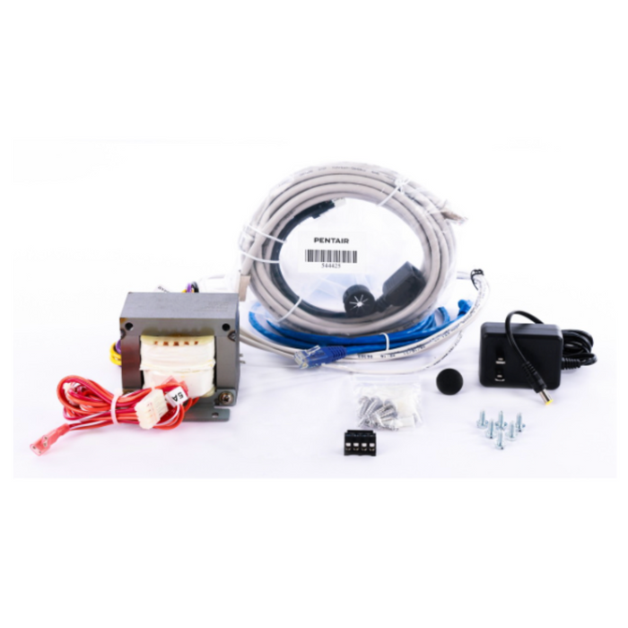 Introducing the Pentair Pool 522048 IntelliTouch/EasyTouch to Next Gen Upgrade Kit - i10PS for CLC/CPC: A comprehensive pool light installation kit featuring cables, connectors, screws, transformer, and adapter. Ideal for enhancing your pool automation system with seamless integration into the Pentair IntelliCenter.