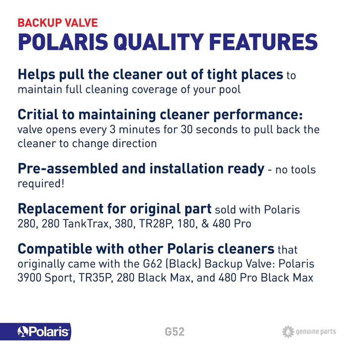 Polaris G52 Back-Up Valve