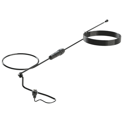 A black fishing rod holder with a coiled spring design, featuring multiple loops and adjustable components, similar in innovation to the Polaris Swivel Floating Cable Kit R0726600 by Polaris.