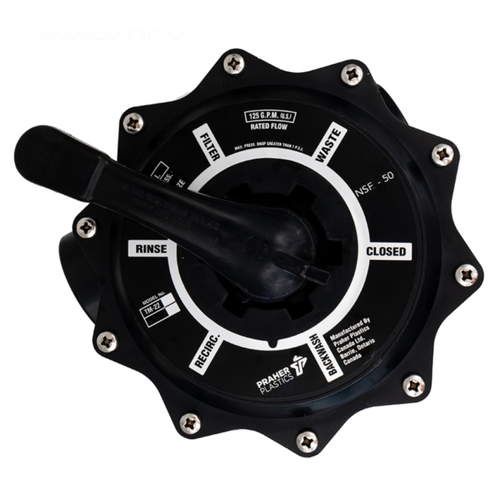 Praher TM-22-PB ABS Clamp-Down Top Mount Multiport Valve for Sand or DE Filter; 2", 8.22" Clamp Flange