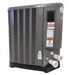 The Raypak 119K BTU Digital Classic Heat Pump with Titanium Heat Exchanger is an energy-efficient solution for pools up to 20,000 gallons. This gray model, TWPH-6450EHT08 016015, features a control panel and vents, along with two white pipe connections at the base for optimal performance.