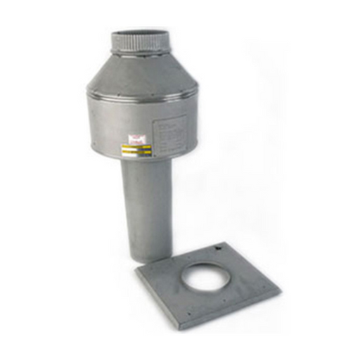 A Raypak Digital 206A-407A Indoor Draft Hood and Stack, featuring a cap and a square mounting plate, crafted from advanced-engineered materials, set against a white background.