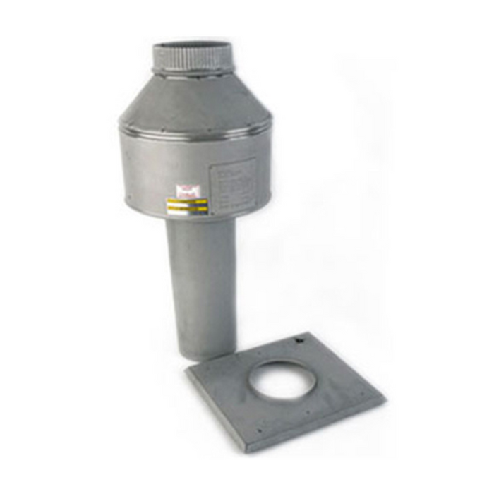A Raypak Digital 206A-407A Indoor Draft Hood and Stack, featuring a cap and a square mounting plate, crafted from advanced-engineered materials, set against a white background.