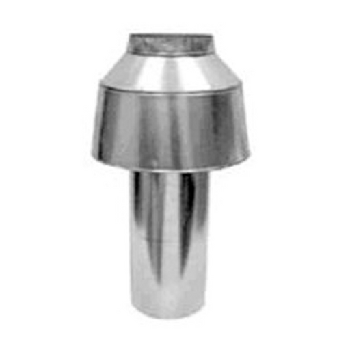 The Raypak Digital 206A-407A Indoor Draft Hoods and Stacks, ranging from 6 to 9 inches, feature a cylindrical base and conical top. Crafted using advanced-engineered materials to ensure enhanced durability, they are perfect for efficient exhaust or ventilation purposes.