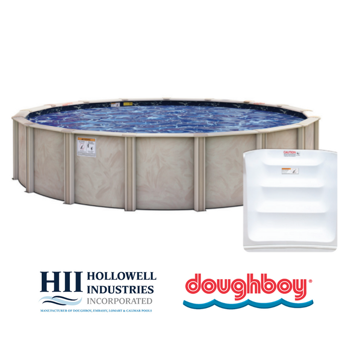 Rio Grande Round Steel Pool Kit with In-Wall Step & Skimmer & Liner - 52"/54" Wall - 8" Rails