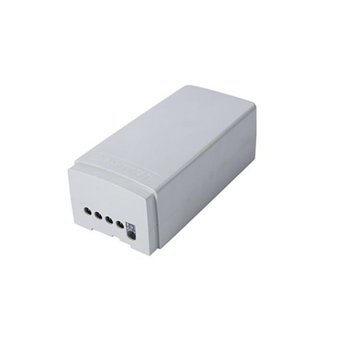 The S.R. Smith 100-2000 Linak Battery for Pool Lifts is a white rectangular plastic enclosure designed to house a rechargeable battery, featuring four circular holes on one end, likely intended for electrical connections.