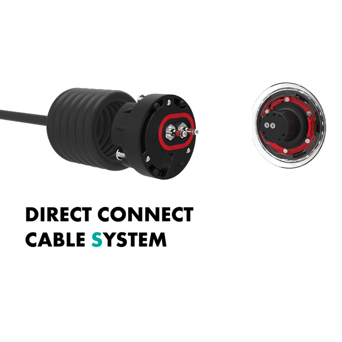 Close-up view of a Direct Connect Cable System showing cable and connector components on a white background, ideal for linking Spa Electrics ATOM EM Niche Style 3" LED Pool Lights.