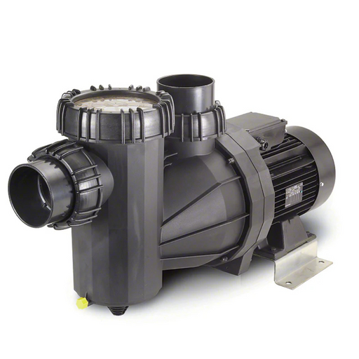 Introducing the Speck 5HP 95-IX Single Speed Pump IG273-1500F-000: an energy-efficient pool pump featuring a sleek black design with a transparent lid and multiple pipe connections for seamless operation.