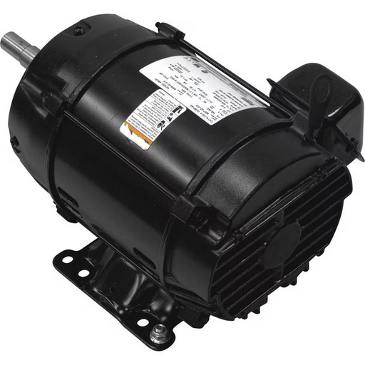 Black 10HP Pentair EQ Pump Motor with a visible label, featuring JMZ Mounting, perfectly suited for pool and spa applications, mounted on a robust base.