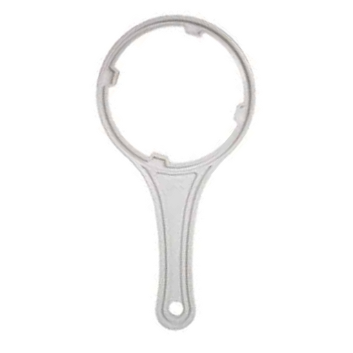 The Vita Filters' Standard 10" Full Circle Filter Housing Wrench in white is designed with a circular opening and handle, making it perfect for tightening or loosening standard 10" filter housings during replacement.