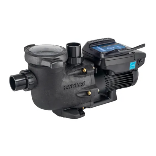 The Hayward W3SP3206VSP TriStar VS Variable Speed Pump by Hayward, featuring a control panel and multiple pipe connections, offers an energy-efficient 2.7 horsepower operation and is displayed on a white background.