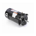 The Century UST1072 Pool Pump Motor, a black electric motor with labeling, features a cylindrical body and stainless steel shaft, and is mounted on a white background.
