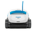 Front view of the Hayward R130 Robotic Cleaner, designed for pools up to 50 feet, showcasing a sleek white and blue exterior with smart navigation and tank-like tracks.