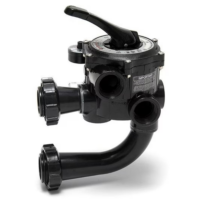 The Hayward SP0710X62 Side Mount Multiport Backwash Valve features 1-1/2" ports and a top-mounted handle for adjusting settings. It is compatible with sand swimming pool filters from the Hayward brand, such as the Vari-Flo series.