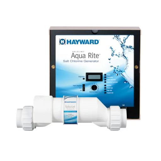 The Hayward W3AQR3 AquaRite Salt Chlorine Generator Cell Kit (for 15,000-gallon pools), featuring a control panel and a white cell unit, is a top-tier in-ground chlorine generator.