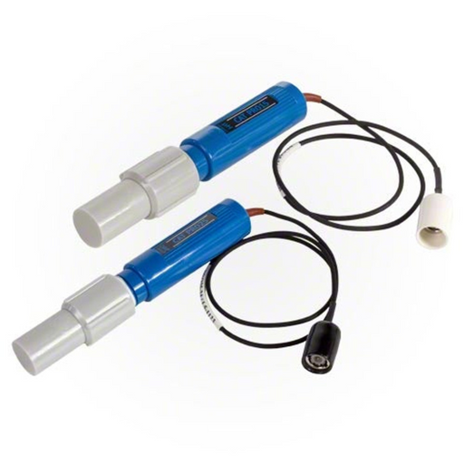 Two Hayward CAT 2000 Professional Package Automated Water Chemistry Controllers, featuring blue and white sensors with attached cables for chemical automation, on a white background.