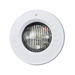 Round, white pool light fixture with a transparent, ribbed cover and the text label "Hayward" on the top, this Hayward W3SP0535LED100 ColorLogic 4.0 LED Spa Light with a 100 ft cord and plastic trim promises top-notch illumination for your aquatic haven.