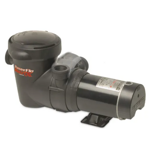 The Hayward W3SP1592 PowerFlo Matrix 1.0HP 1-Speed Above Ground Pool Pump 115V features a clear lid and labeled components, all showcased on a white background.