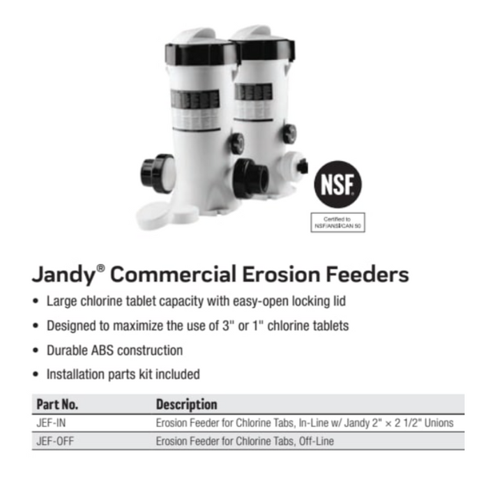 Jandy JEF-IN Commercial Inline Erosion Feeder for Chlorine Tabs