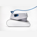 Side view of the Pentair 360322 Prowler 920 Inground Robotic Pool Cleaner, featuring a white and blue design, tank-like tracks, and a top-access filtration basket on a white background.