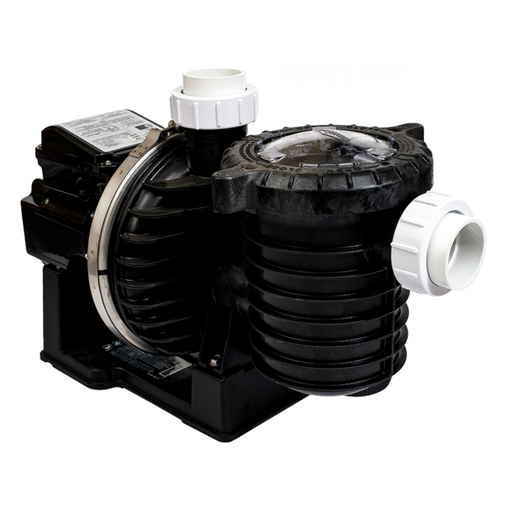 Pentair Pool's 1.1HP Sta-Rite Max-E-Pro Single Speed TEFC Pump 348185 is a black and white industrial unit with visible pipes and connections set against a white background, incorporating NEMA Premium Efficient technology for optimal performance.