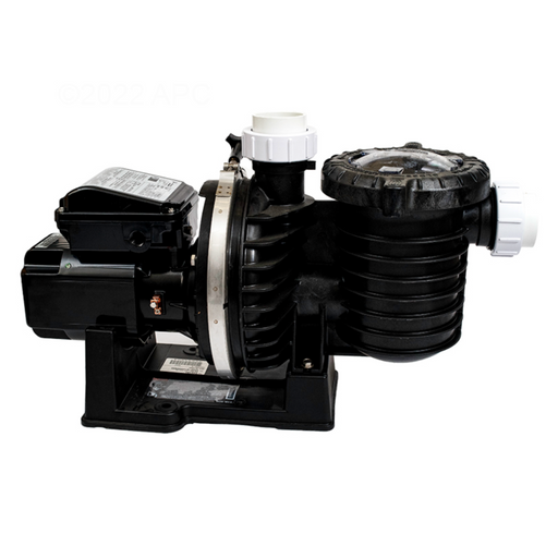 The Pentair 1.1HP Sta-Rite Max-E-Pro Single Speed TEFC Pump 348185 from Pentair Pool is a stylish black electric pool pump with a robust metal base and two prominent cylindrical components on each side. This DOE-compliant pump guarantees both durability and efficiency, making it an indispensable addition to any contemporary pool setup.