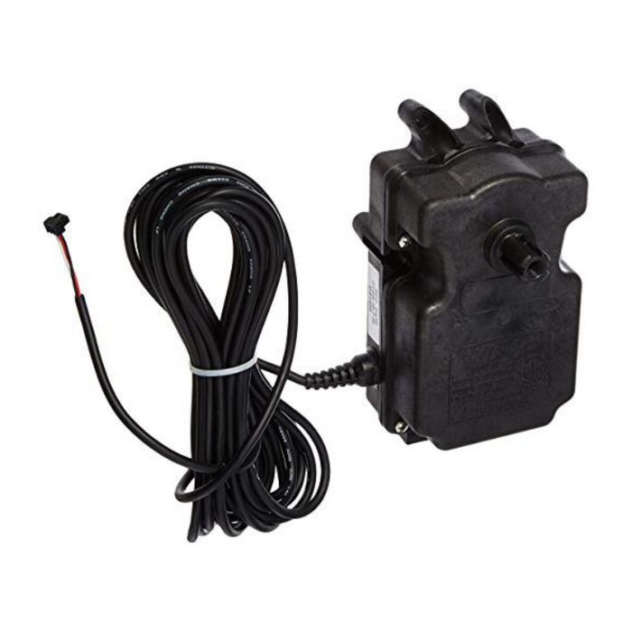 Black power adapter featuring a long coiled cable and a small connector on one end, perfect for use with the Pentair CVA24L Valve Actuator in 24VAC control systems.
