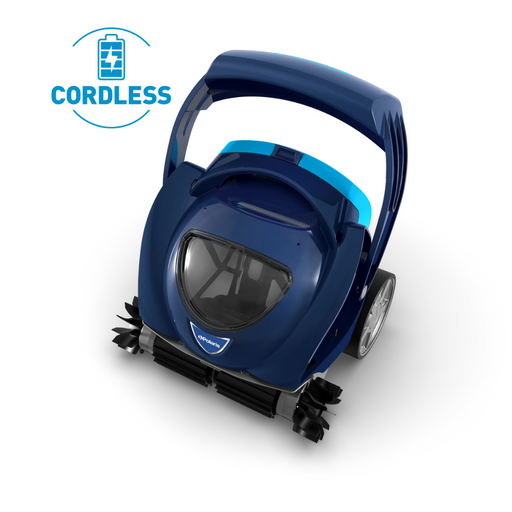 Image of a Polaris Spabot Automatic Cordless Spa Hot Tub Cleaner with a blue and black design displayed against a white background.