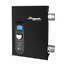 The Raypak 92K BTU 0027 E3T Electric 3-Series Titanium Pool Spa Heater in black includes a digital control center with a display screen and two side pipe connections, providing efficient heating for up to 11,000 gallons.