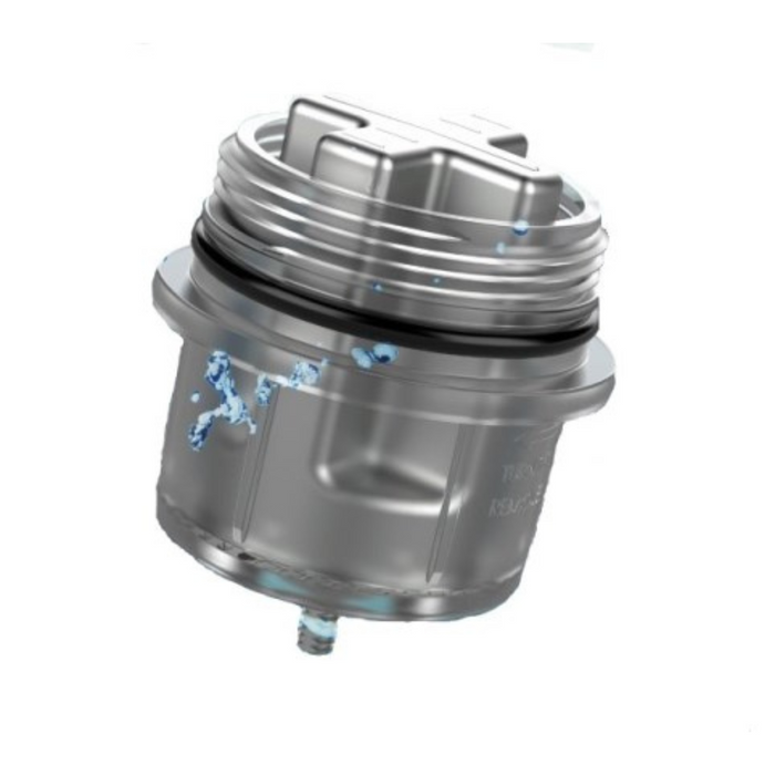 Introducing the Raypak 017960F Digital Pool Heater ProTek Shield Kit: a patent-pending technology by Raypak, featuring a metallic threaded oil filter housing with a black rubber seal and striking blue accents.