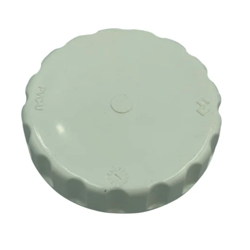 White plastic cap with ridged edges and embossed markings, designed as the Solaxx / PureChlor Salt Cell Cleaning Cap GNR00004 for PureChlor salt cell OEM replacement.