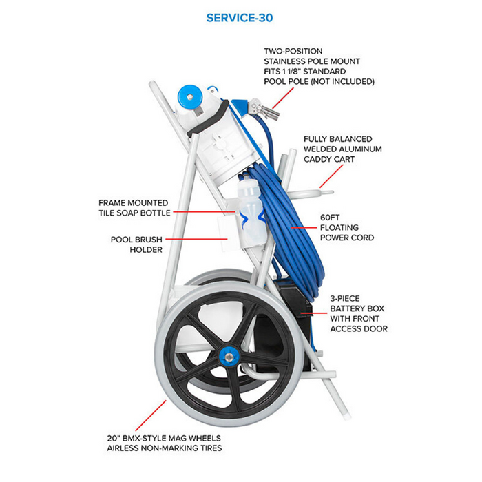 Hammerhead Service-30 Pool Vacuum Cleaner – 30" Head, 60' Cord (No Charger, No Battery)