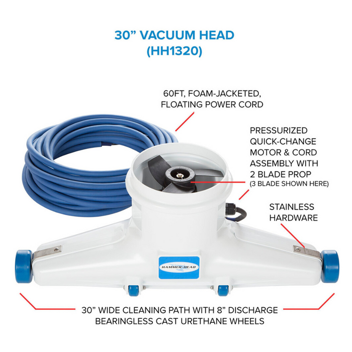 Hammerhead Service-30 Pool Vacuum Cleaner – 30" Head, 60' Cord (No Charger, No Battery)