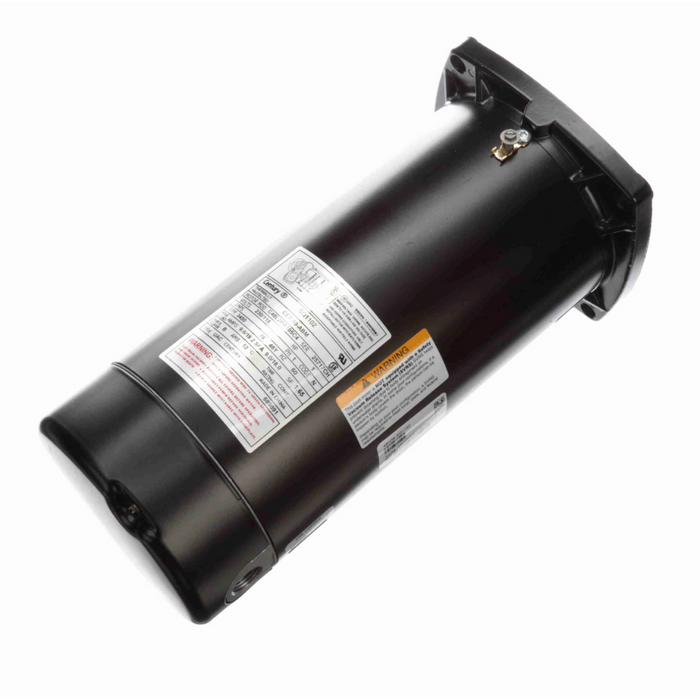 Century 1.0HP Pump Motor 1 Ph 230/115V 48Y SQ1102 by Century, showcasing labeled details on a black electric motor with a stainless steel shaft and sealed ball bearings, set against a white background.
