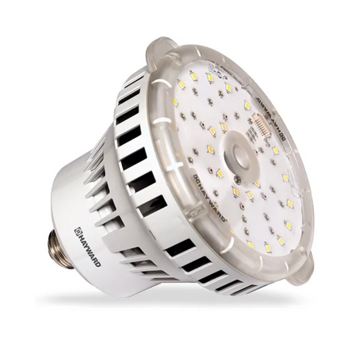 The Hayward BPCUS11120 ColorLogic Color LED Bulb 120V is a round, energy-efficient LED pool light with a silver base and multiple small LED lights on the surface, perfect for integrating with Hayward Omni automation systems.