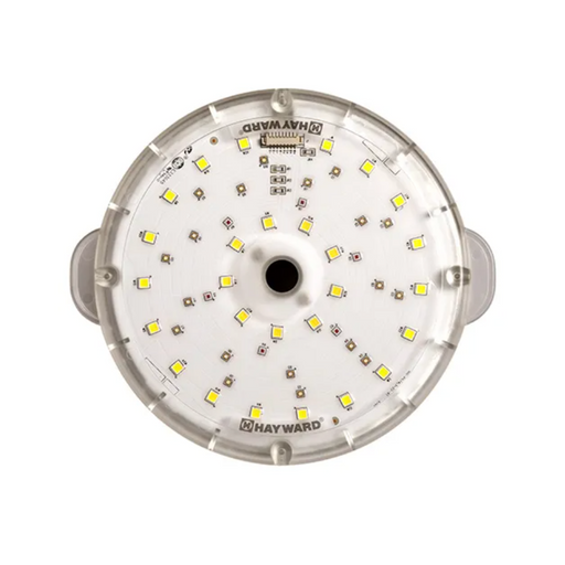 Top view of the Hayward BPCUS11120 ColorLogic Color LED Bulb 120V, showcasing multiple small LED bulbs arranged in a circular pattern inside, providing an energy-efficient upgrade.