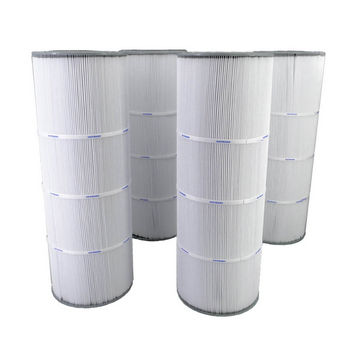 Four Hayward CX580XREPAK4 Filter Cartridges, each with a white pleated surface and designed for the SwimClear C3030, are arranged in two rows to ensure optimal performance.
