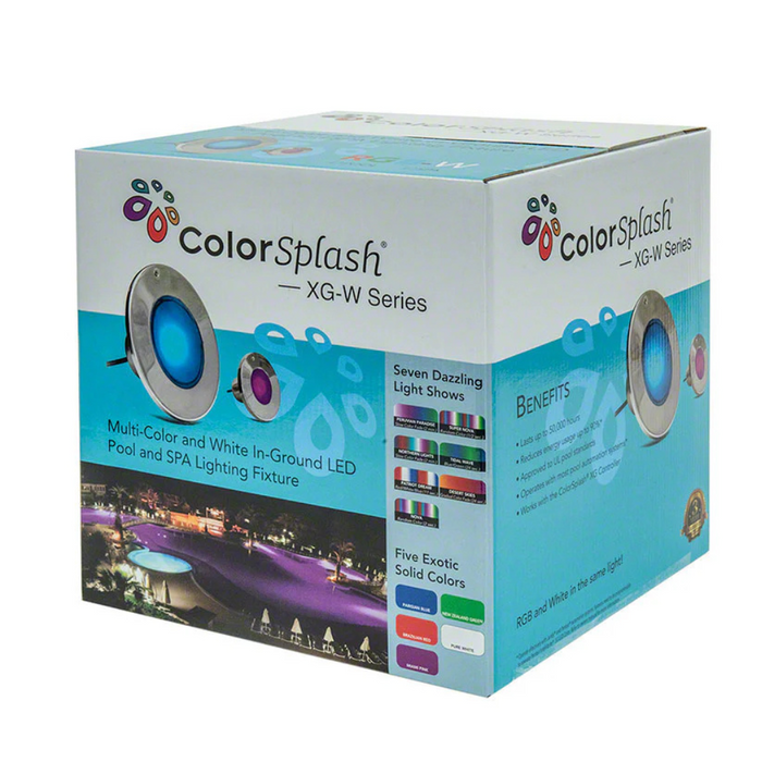 J&J ColorSplash XG-W RGB+White LED Pool Light SwimQuip 120V 300W 50' Cord (LPL-F1CW-120-50-PSQ 23052)