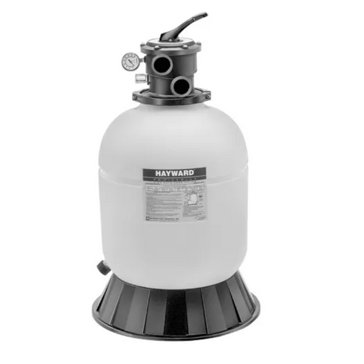 The Hayward W3S180T ProSeries 18" Top-Mount Sand Filter, featuring a 1.5" valve and pressure gauge, is perfect for in-ground and above-ground pools.