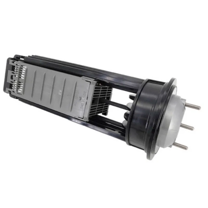A cylindrical electronic component with multiple connector pins and a rectangular section, possibly part of industrial equipment like the Zodiac R0503000 Nature2 Fusion Soft 1400 Cell Kit for 40K gal Pools.